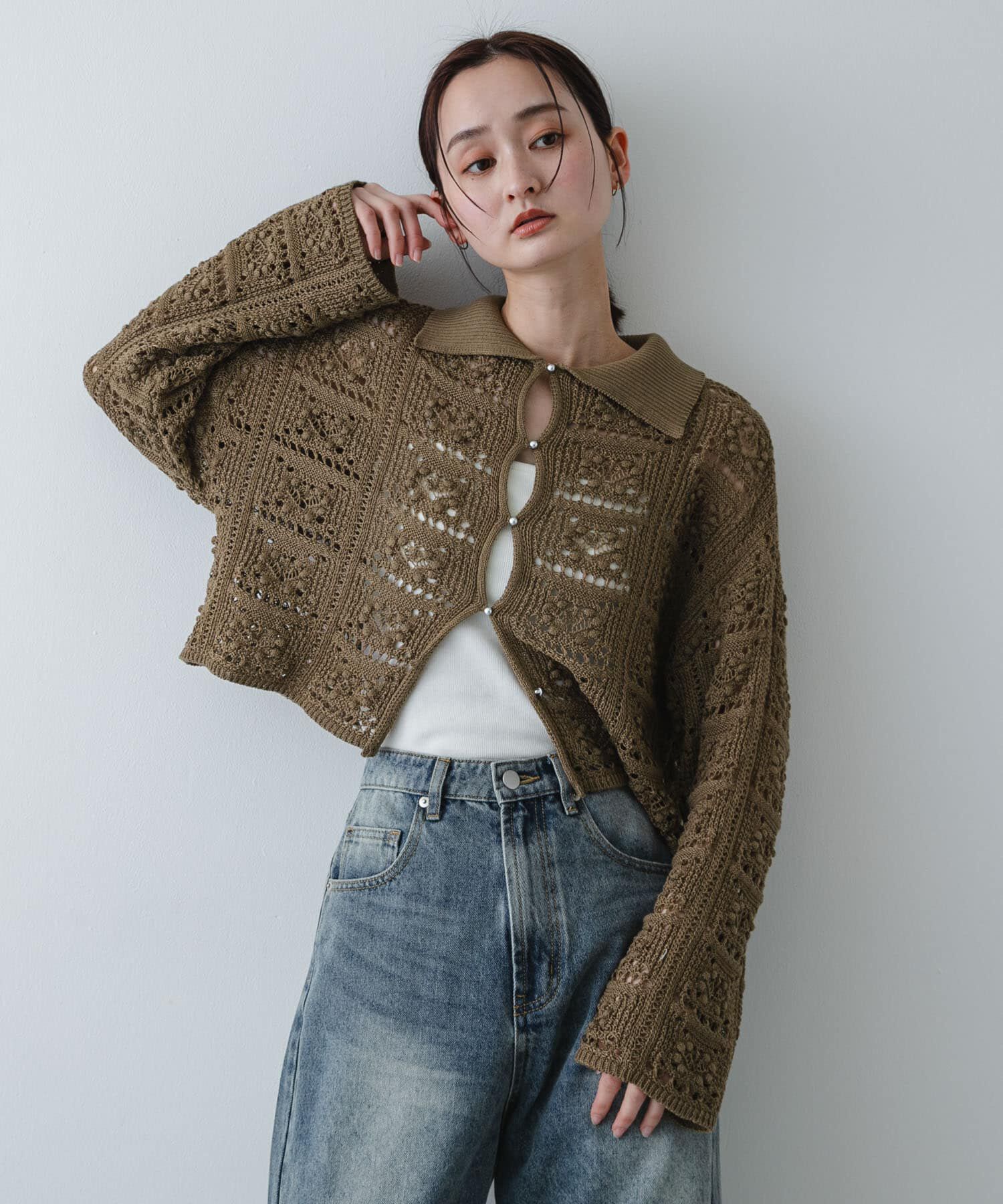 SENSE OF PLACE by URBAN RESEARCH「『洗濯可』レースアミエリツキニットカーディガン」|ニット・セーター|