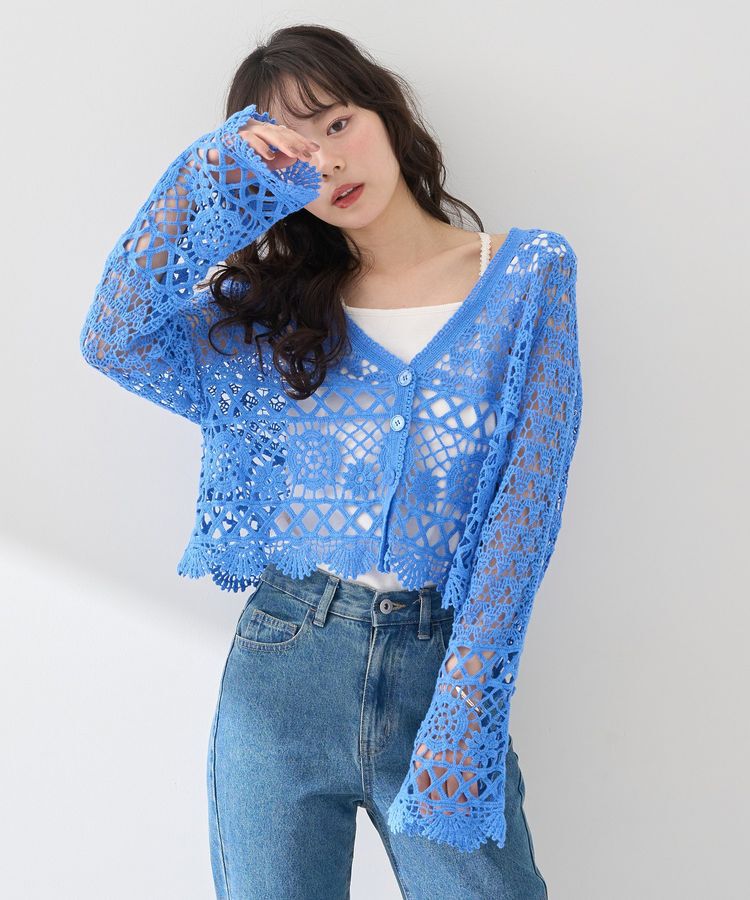 earth music&ecology「クロシェ風Vネックカーディガン」|カーディガン|