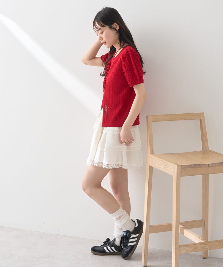 earth music&ecology「透かし編みフロントリボンカーディガン」|カーディガン|