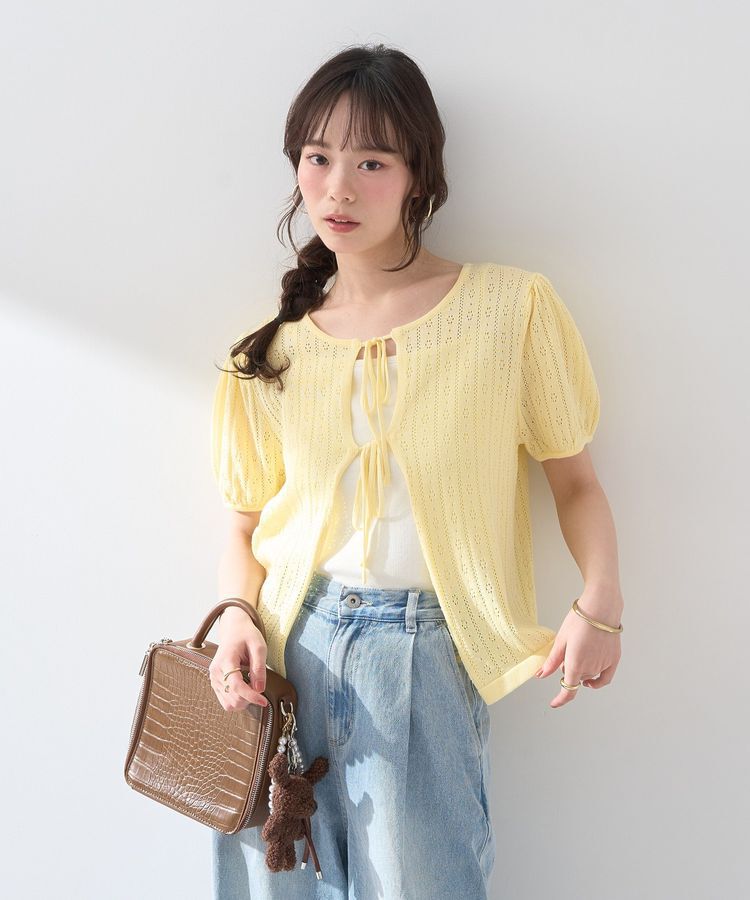 earth music&ecology「透かし編みフロントリボンカーディガン」|カーディガン|