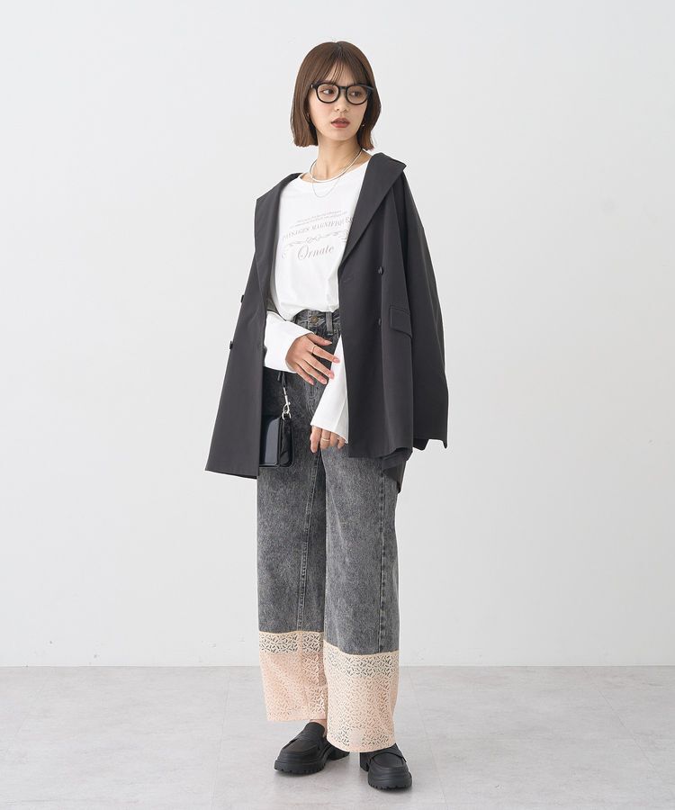 earth music&ecology「裾レースデニムパンツ」|デニム|