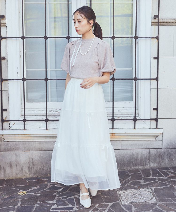 earth music&ecology「リボンチュールティアードスカート」|フレア|