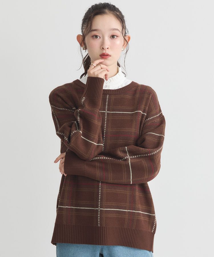 earth music&ecology「チェックジャガードニットプルオーバー」|ニット・セーター|