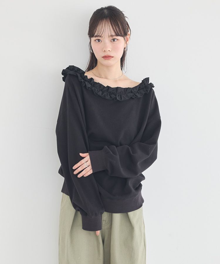 earth music&ecology「フリルオフショルウラケスウェット」|スウェット・ジャージ|