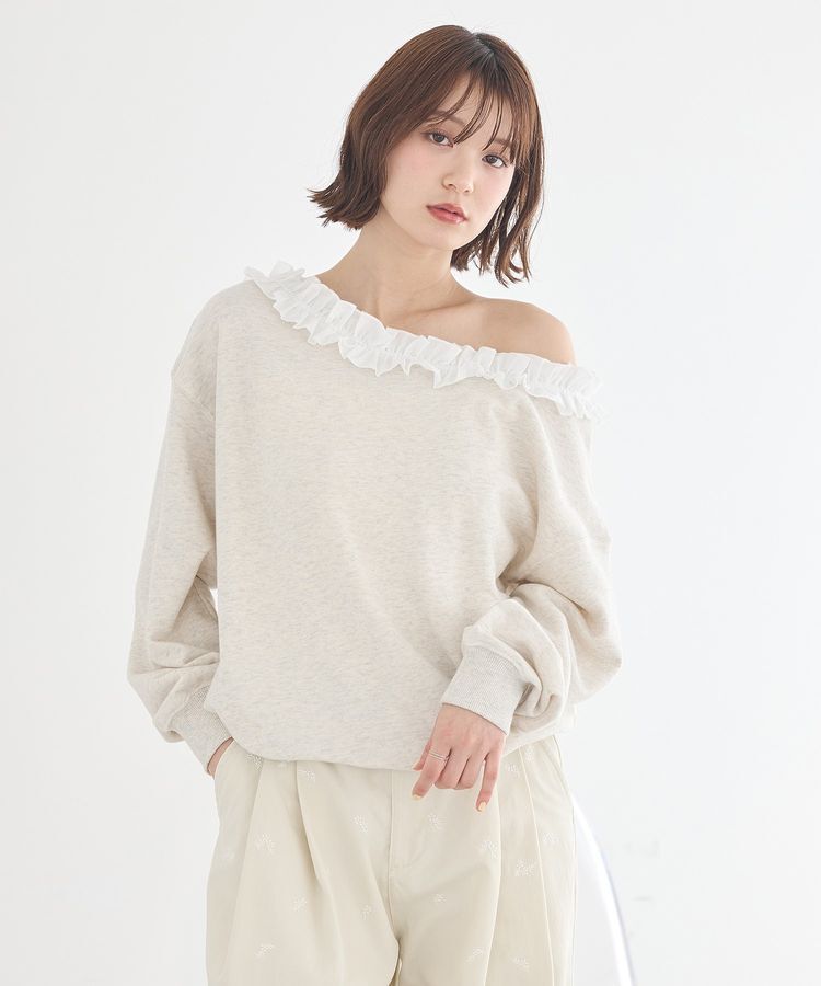 earth music&ecology「フリルオフショルウラケスウェット」|スウェット・ジャージ|