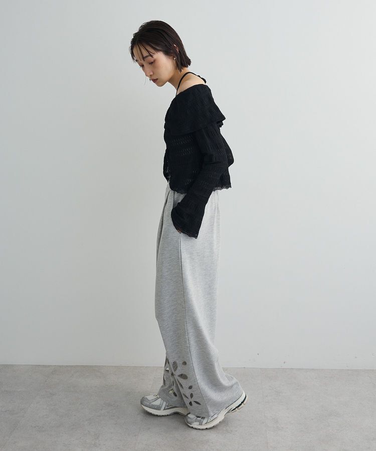 AnriettMusee「フラワーくり抜き刺繍スウェットワイドパンツ」|その他|