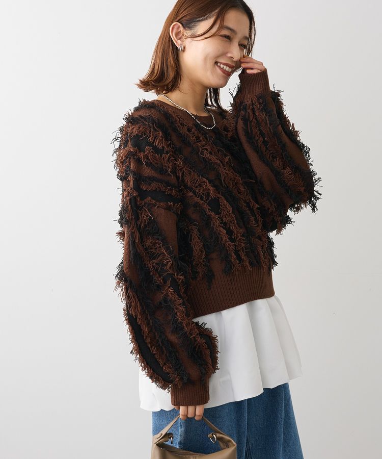 Green Parks「・ELENCARE DUE フリンジジャカードニット」|ニット・セーター|Brown