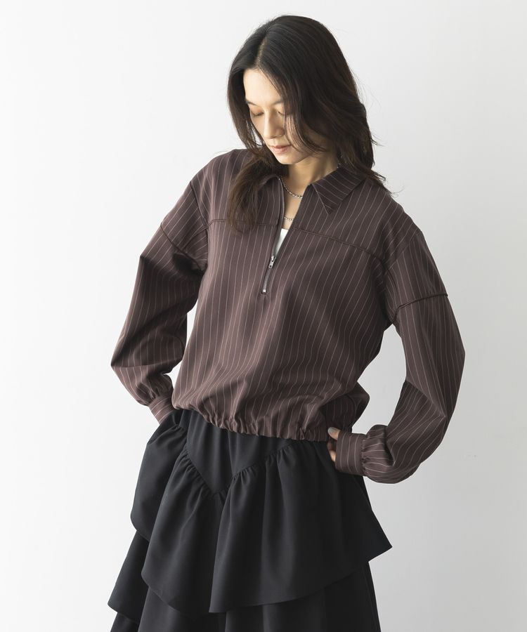 GARAGE OF GOOD CLOTHING「ピンストライプハーフZIPプルオーバー」|シャツ・ブラウス|Brown