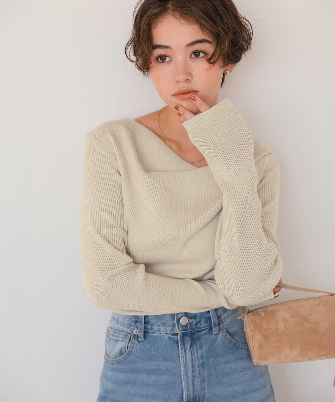 titivate「オフショルダーリブニットトップス」|ニット・セーター|