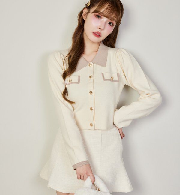  「金ボタン配色衿ニット」|ニット・セーター|