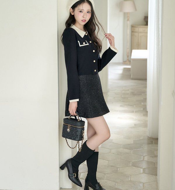  「金ボタン配色衿ニット」|ニット・セーター|