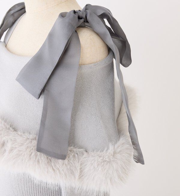  「リボン取り外し可能オフショルファーニットワンピース」|ワンピース|