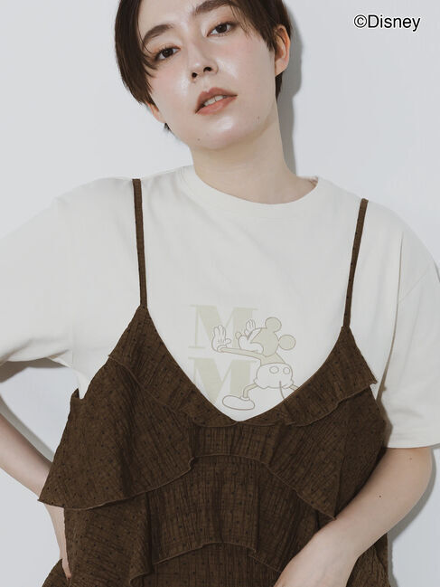 Te chichi「【Disney】ミッキー/ワンカラー刺繍Tシャツ」|Tシャツ・カットソー|ベージュ