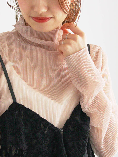 Te chichi「ラメプリーツシアータートルインナー」|Tシャツ・カットソー|ピンク