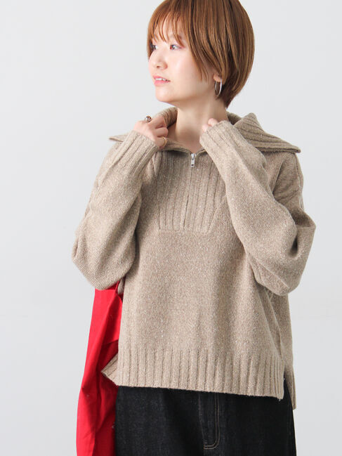 Lugnoncure「カラーネップハーフジップニット」|ニット・セーター|ベージュ