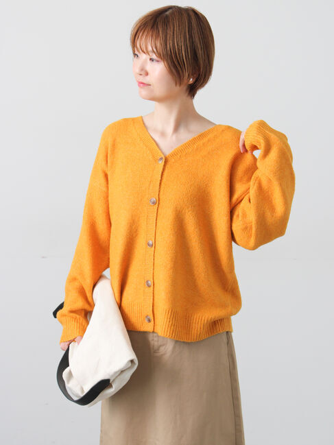 Lugnoncure「ウール混ふわふわVネックカーディガン」|カーディガン|オレンジ