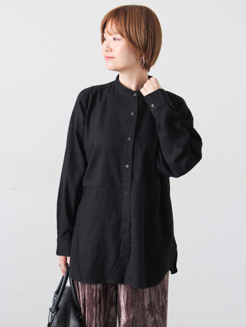 Lugnoncure「アソート起毛バンドカラーチュニック」|シャツ・ブラウス|ブラック