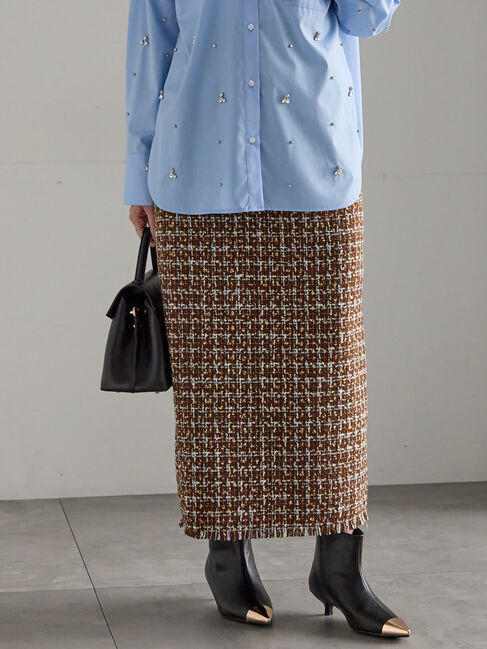 Te chichi「ツィードロングナロースカート《2025winter catalog item》」|スカート|ブラウン