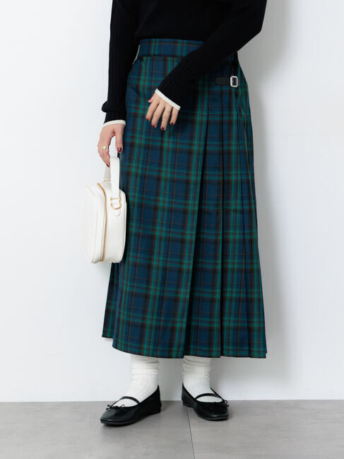 Lugnoncure「【選べる着丈】チェックキルトスカート」|スカート|ネイビー