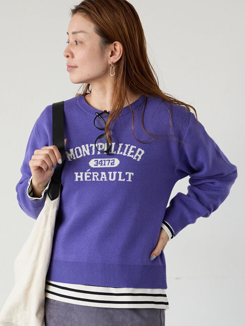 Lugnoncure「カレッジ風ロゴニットプルオーバー」|ニット・セーター|パープル