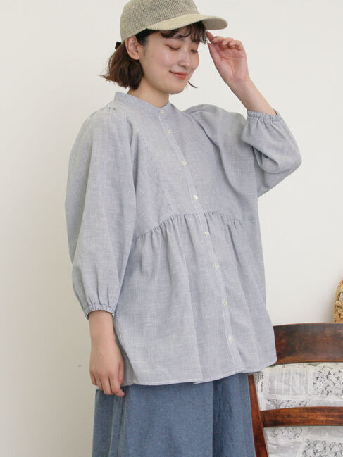 Samansa Mos2「切替ギャザーオーバーブラウス」|シャツ・ブラウス|