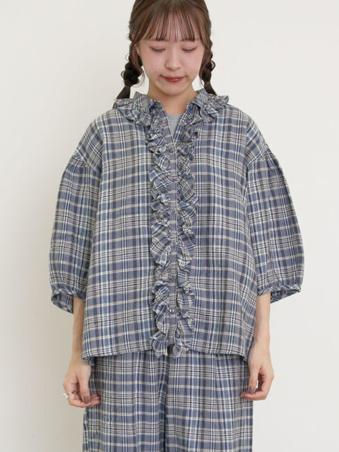 Samansa Mos2「【Cross&times;Linen】フリルブラウス」|シャツ・ブラウス|