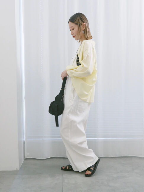 Samansa Mos2 blue「ショート丈シャーリングブラウス」|シャツ・ブラウス|