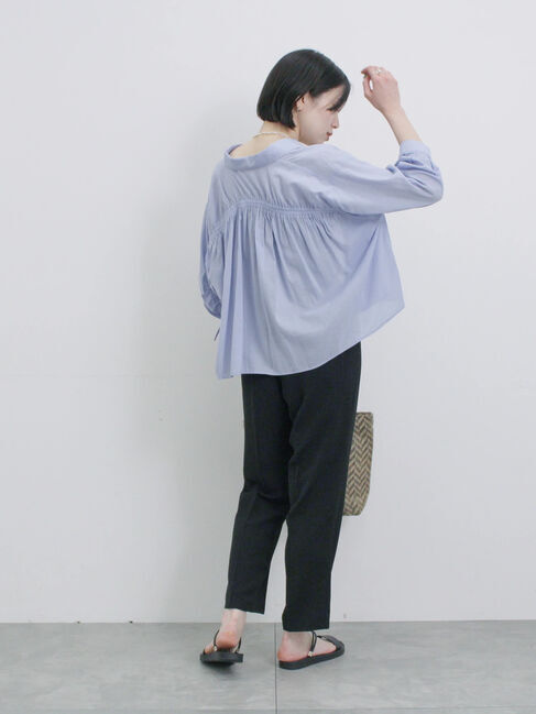 Samansa Mos2 blue「ショート丈シャーリングブラウス」|シャツ・ブラウス|