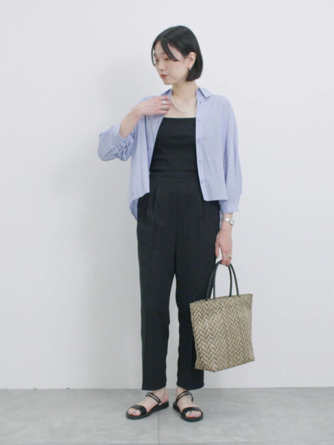 Samansa Mos2 blue「ショート丈シャーリングブラウス」|シャツ・ブラウス|
