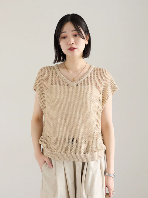 Samansa Mos2 blue「メランジラメメッシュニットベスト」|ニット・セーター|