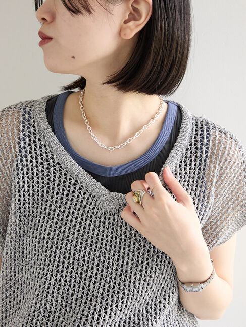 Samansa Mos2 blue「メランジラメメッシュニットベスト」|ニット・セーター|