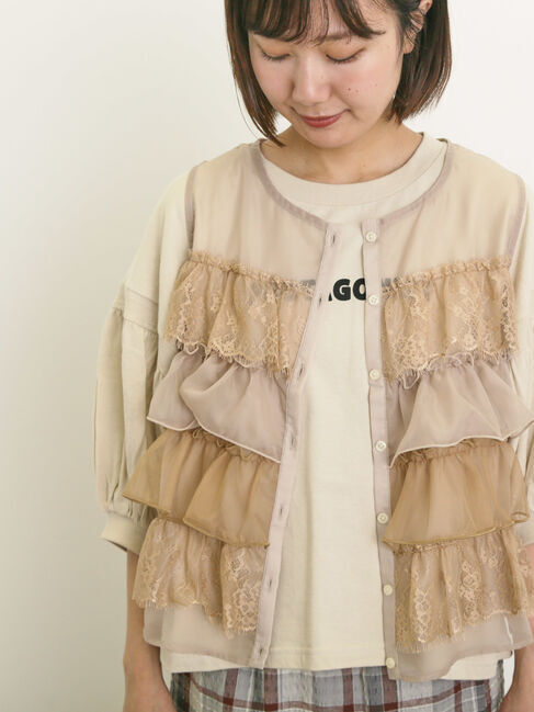 Samansa Mos2「異素材フリルベスト」|ダウンベスト・ベスト|