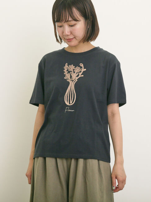 Samansa Mos2「花瓶柄コード刺繍Tシャツ」|Tシャツ・カットソー|