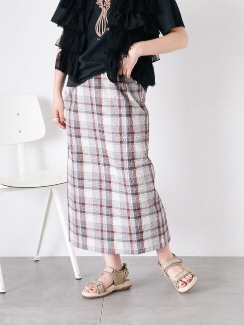 Samansa Mos2「【UVカット】チェック柄ナロースカート」|スカート|グレー