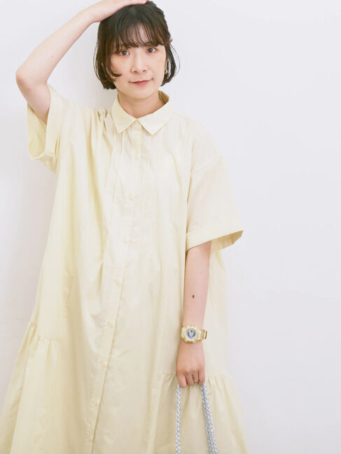 Samansa Mos2 blue「◎サイドギャザーシャツワンピース」|ワンピース|