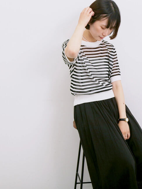 Samansa Mos2 blue「◎ボーダーニットプルオーバー」|ニット・セーター|