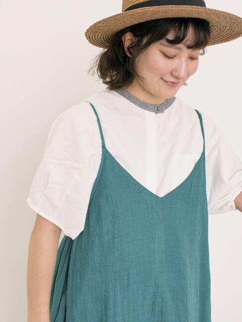 Samansa Mos2「【クールコットン】柄アソートクレリック袖タックブラウス」|シャツ・ブラウス|オフホワイト