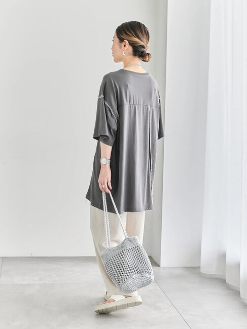 Samansa Mos2 blue「◎【接触冷感】切替ステッチチュニック」|Tシャツ・カットソー|