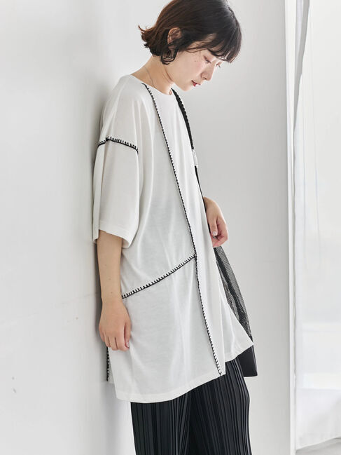 Samansa Mos2 blue「◎【接触冷感】切替ステッチチュニック」|Tシャツ・カットソー|