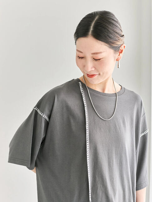 Samansa Mos2 blue「◎【接触冷感】切替ステッチチュニック」|Tシャツ・カットソー|