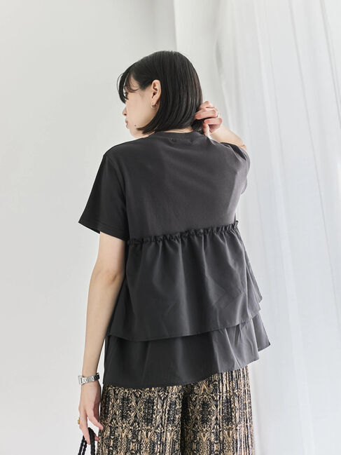 Samansa Mos2 blue「【接触冷感】ドッキングティアードプルオーバー」|Tシャツ・カットソー|