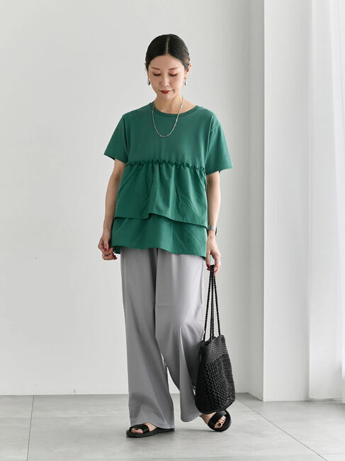 Samansa Mos2 blue「【接触冷感】ドッキングティアードプルオーバー」|Tシャツ・カットソー|