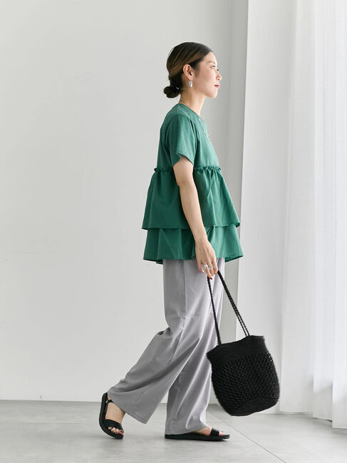 Samansa Mos2 blue「【接触冷感】ドッキングティアードプルオーバー」|Tシャツ・カットソー|