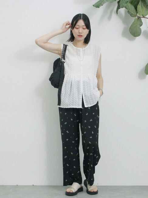 Samansa Mos2 blue「前後2wayジャカードペプラムノースリーブブラウス」|シャツ・ブラウス|