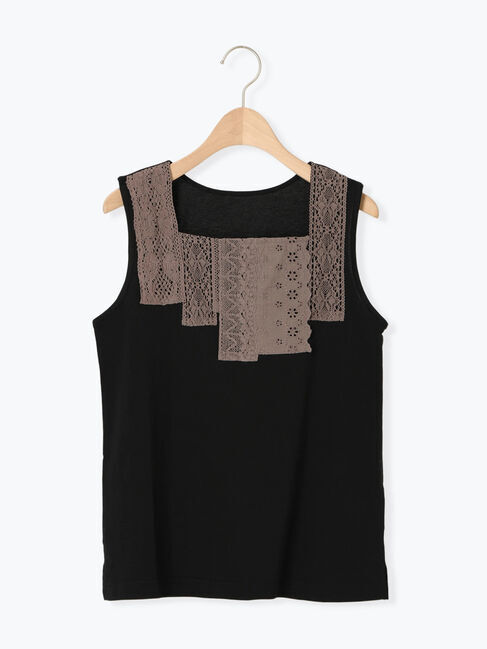 Samansa Mos2「【接触冷感】パッチワークレーススクエアネックノースリーブ」|Tシャツ・カットソー|