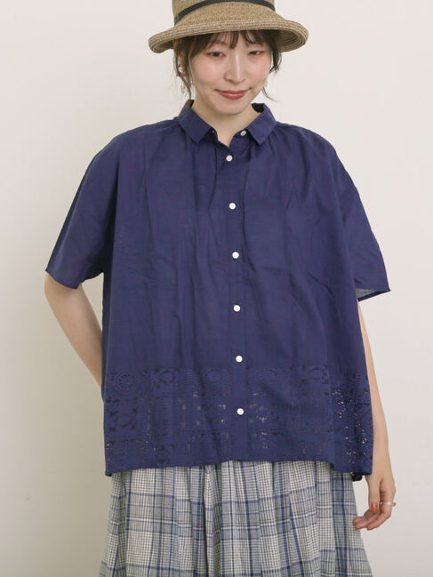 Samansa Mos2「インド裾レースシャツ」|シャツ・ブラウス|ネイビー