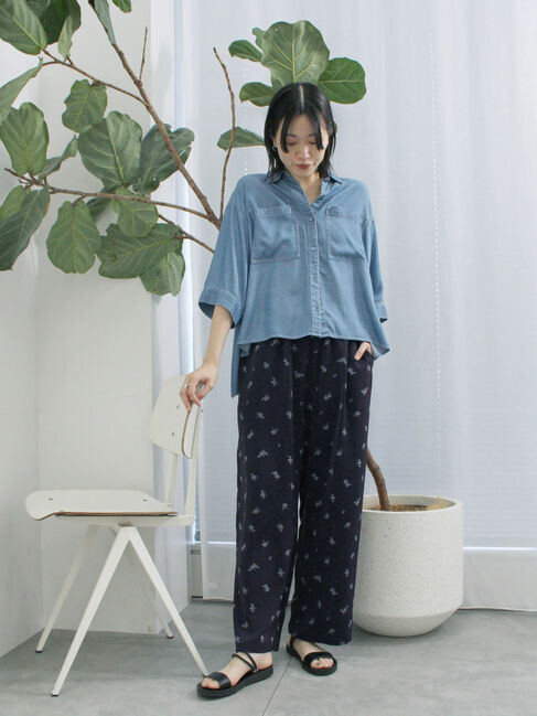 Samansa Mos2 blue「花柄イージーパンツ」|その他|