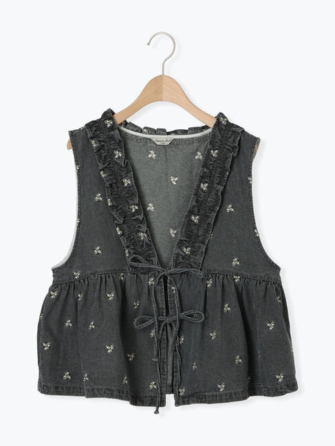 Samansa Mos2「刺繍デニムベスト」|ダウンベスト・ベスト|