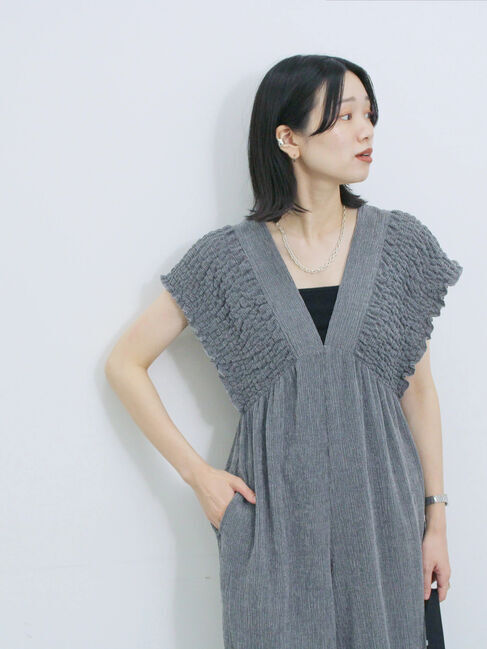 Samansa Mos2 blue「楊柳ワイドロンパース」|その他|