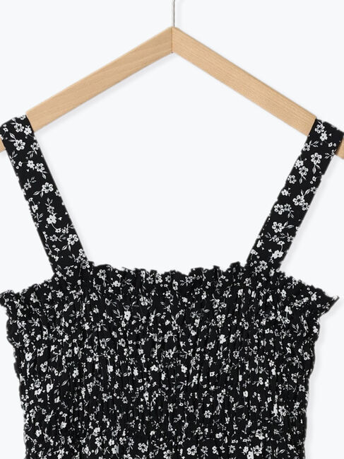 Samansa Mos2 blue「花柄シャーリングワンピース」|ワンピース|